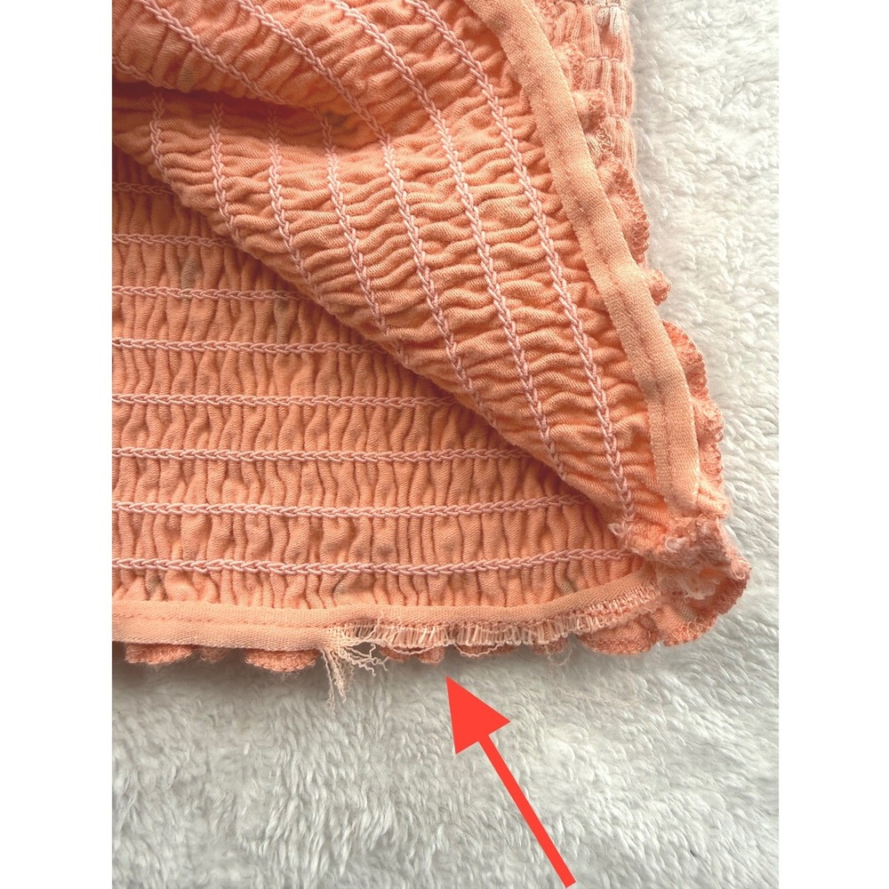Hollister Smocked Tank Top Womens XS Peach Pink Daisy Floral Tie Strap Crop Cami - Picture 6 of 11